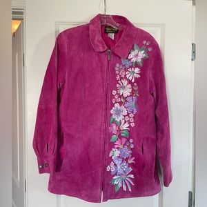 EUC Bob Mackie Florals Pink Suede Jacket Size M